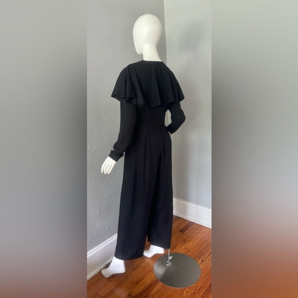 Vintage 80s Black Avant Garde Wide Leg Long Sleeve Jumpsuit M - Picture 11 of 11